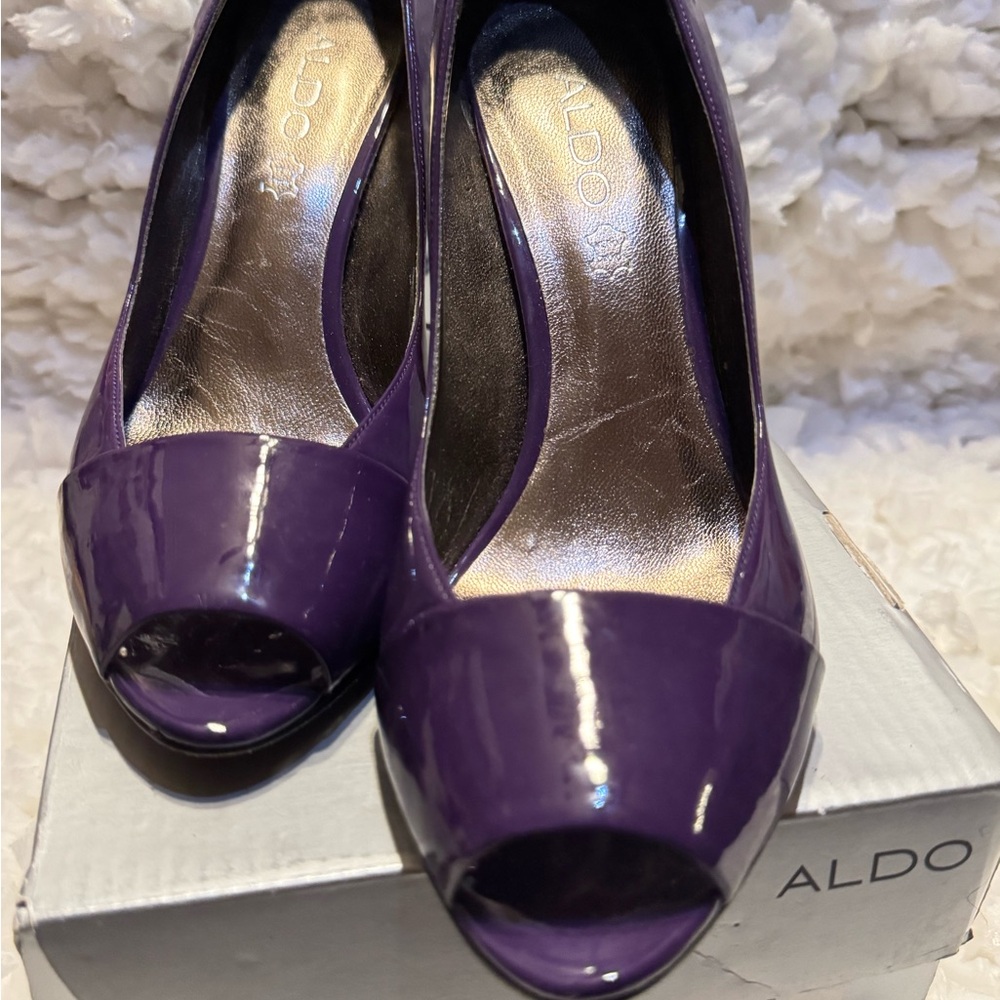 Aldo Purple High Shine Peep Toe Heels